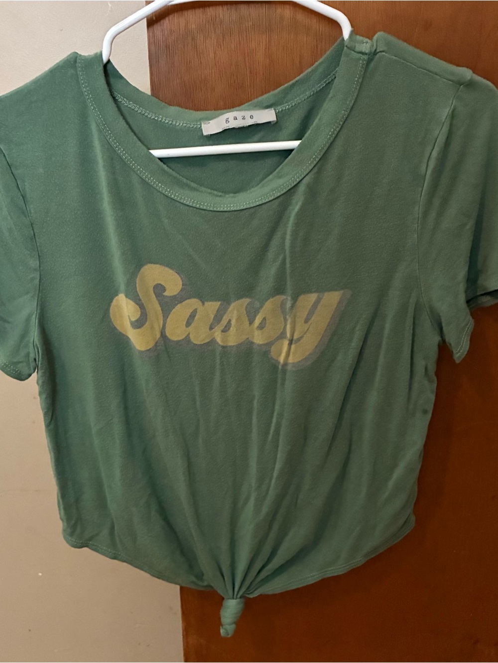 gaze Olive Green 'Sassy' Knot-Front Short Sleeve Tee